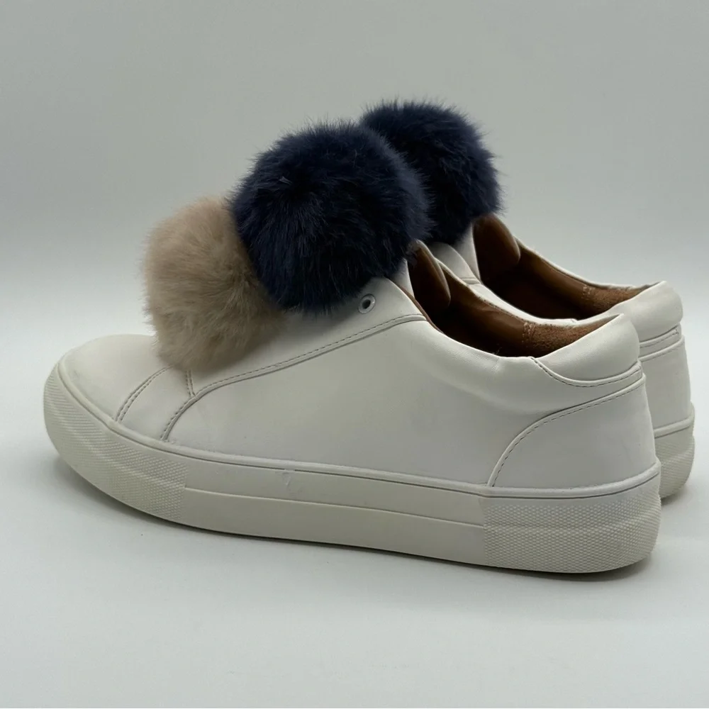 Mossimo Supply Co. Abbie Leather Slip On White Sneakers With Faux Fur Pompom - Picture 3 of 14